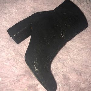 Black Suede/Gold Accent Ankle Booties